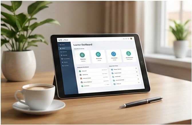 Learner dashboard preview on a tablet
